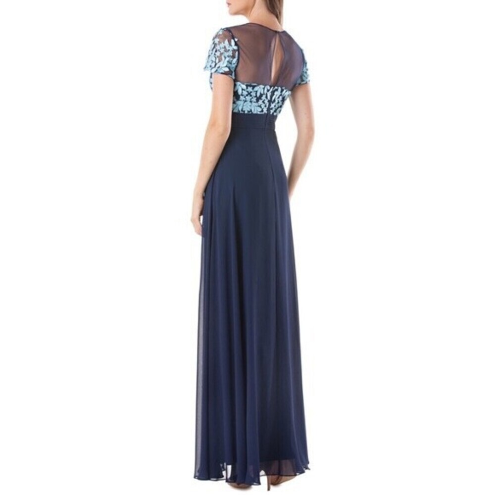JS Collections Women's Embroidered Bodice Gown Dress In Navy Floral Size 4 $430 - Picture 13 of 14